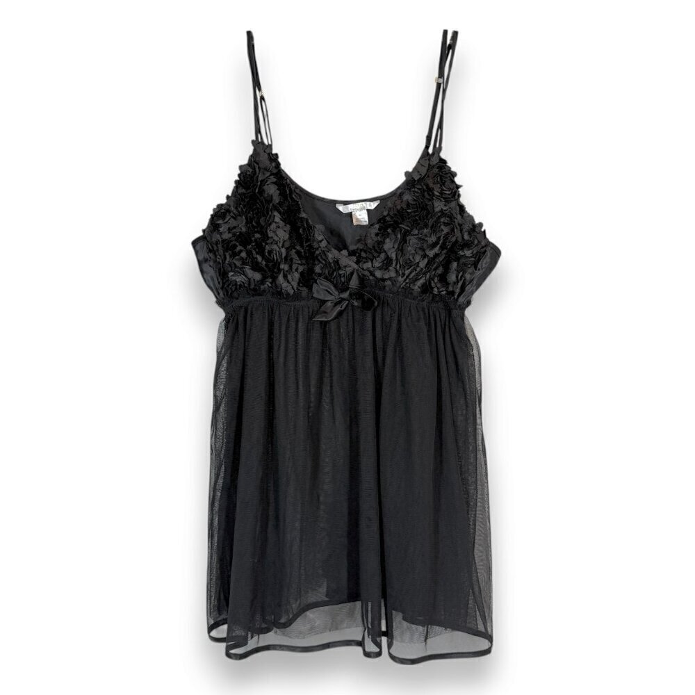 Black Mesh Babydoll Chemise Floral Lingerie 1X